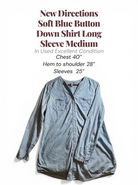 New Directions Soft Blue Button Down Shirt Long Sleeve Medium